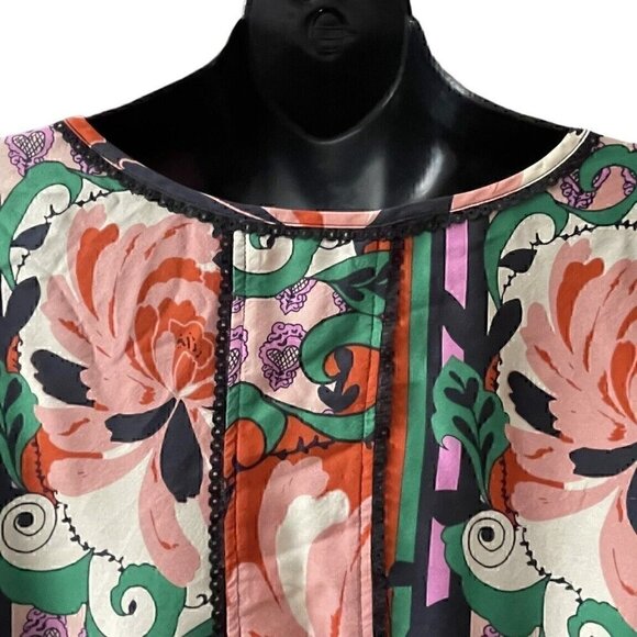 Silk Odille 3/4 Sleeve Floral Multicolor Tier Tunic Black Lace Trim Women’s 8 - Picture 9 of 14